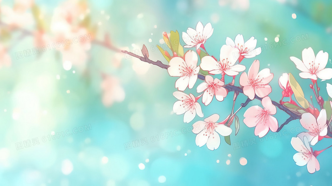 春季盛开的樱花花枝插画