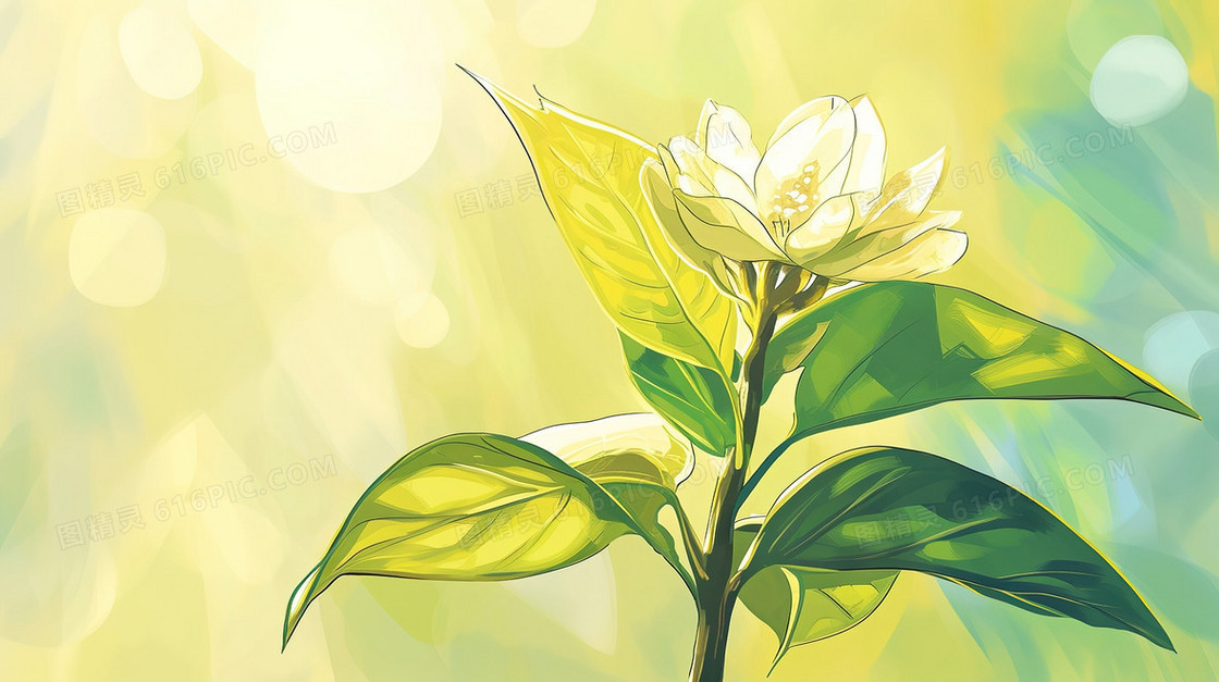绿色树苗植物水彩插画