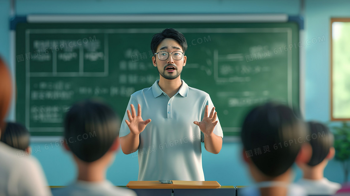 上课认真教学的课堂男老师插画