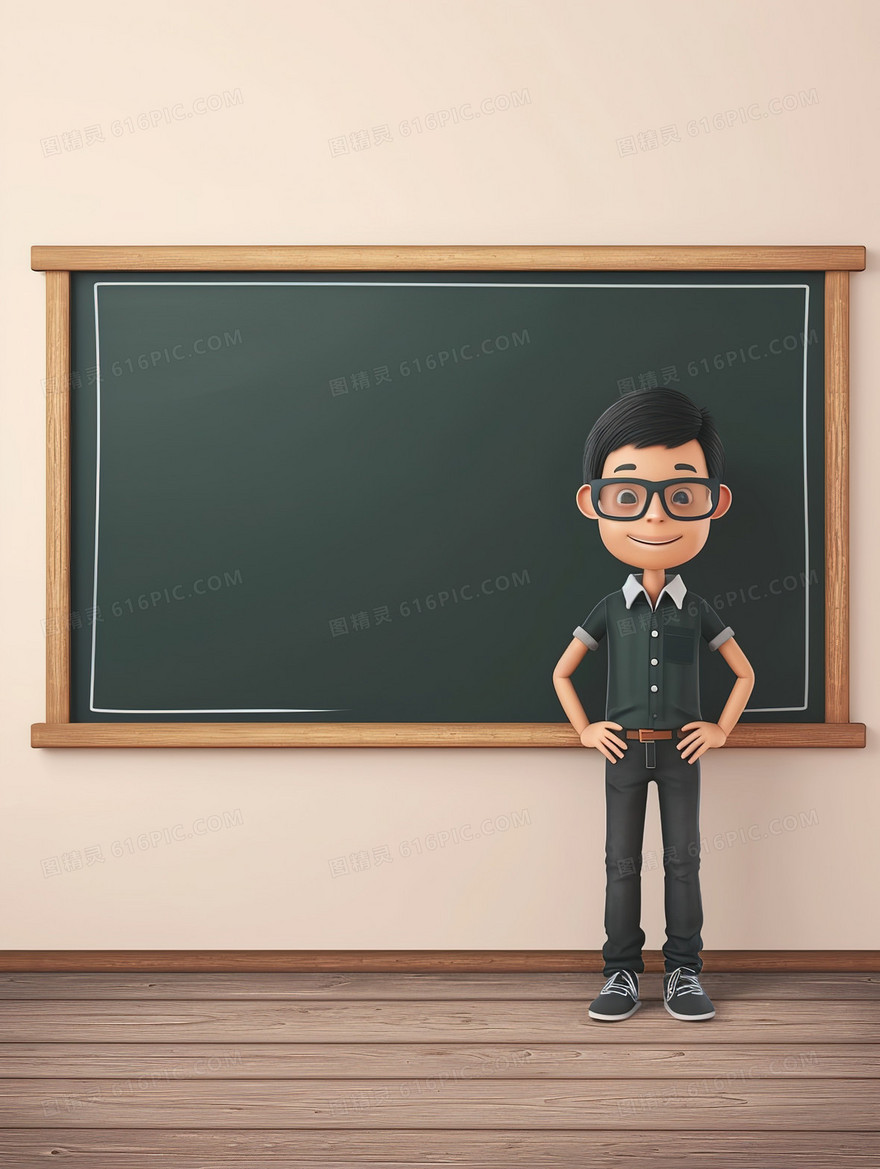 站在教室黑板前的男老师插画