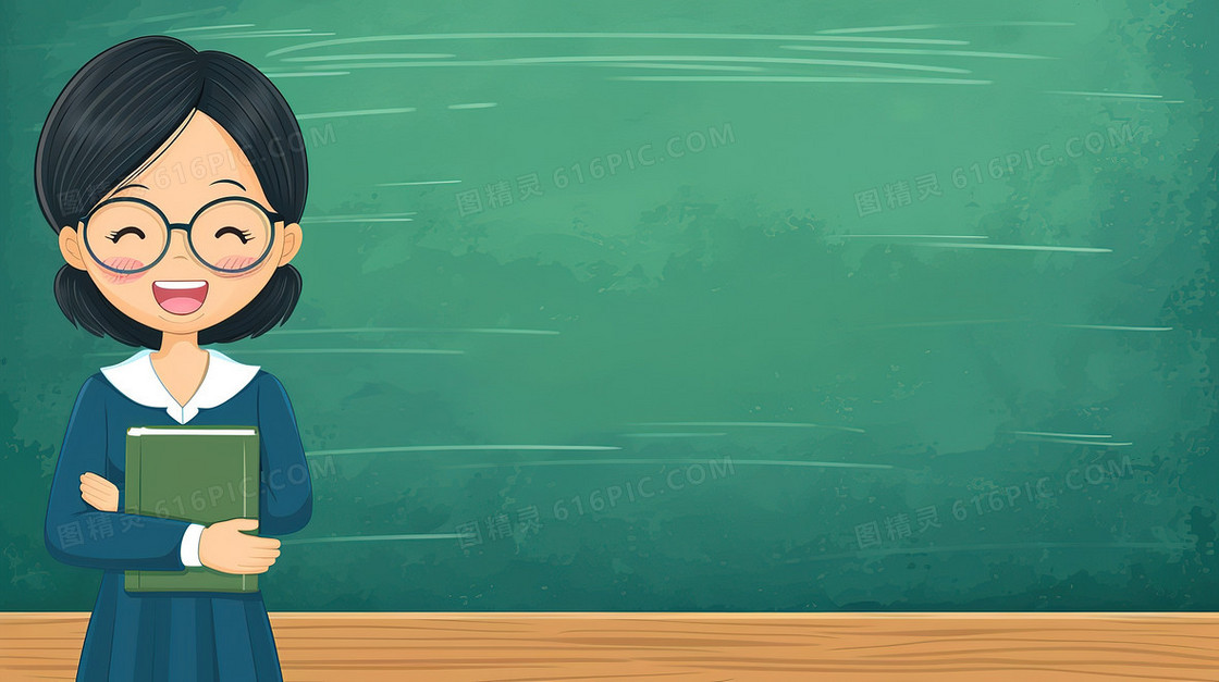 站在教师黑板前的女老师插画