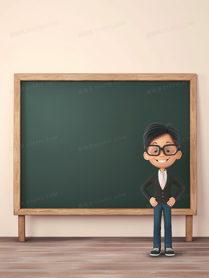 站在教室黑板前的男老师插画