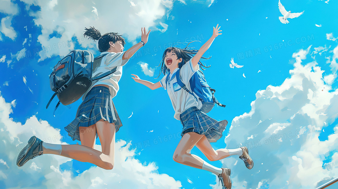 蓝色致青春毕业季迎接新学期插画