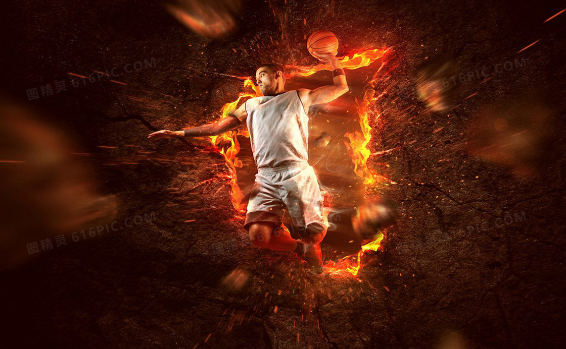 创意篮球广告设计火焰大灌篮