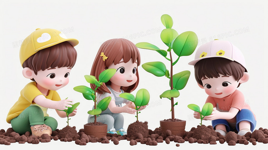 春天植树节种树苗研学旅行插画
