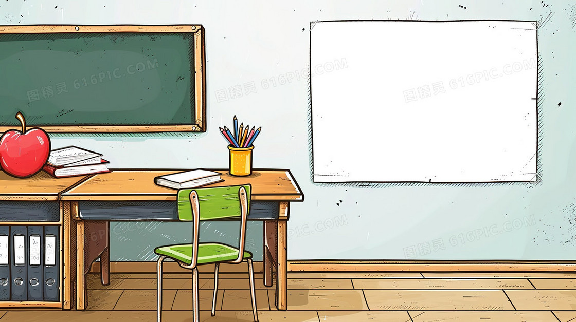 开学季书桌学习用品插画