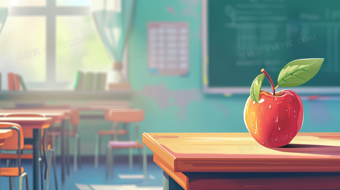 扁平化学校教室课桌插画