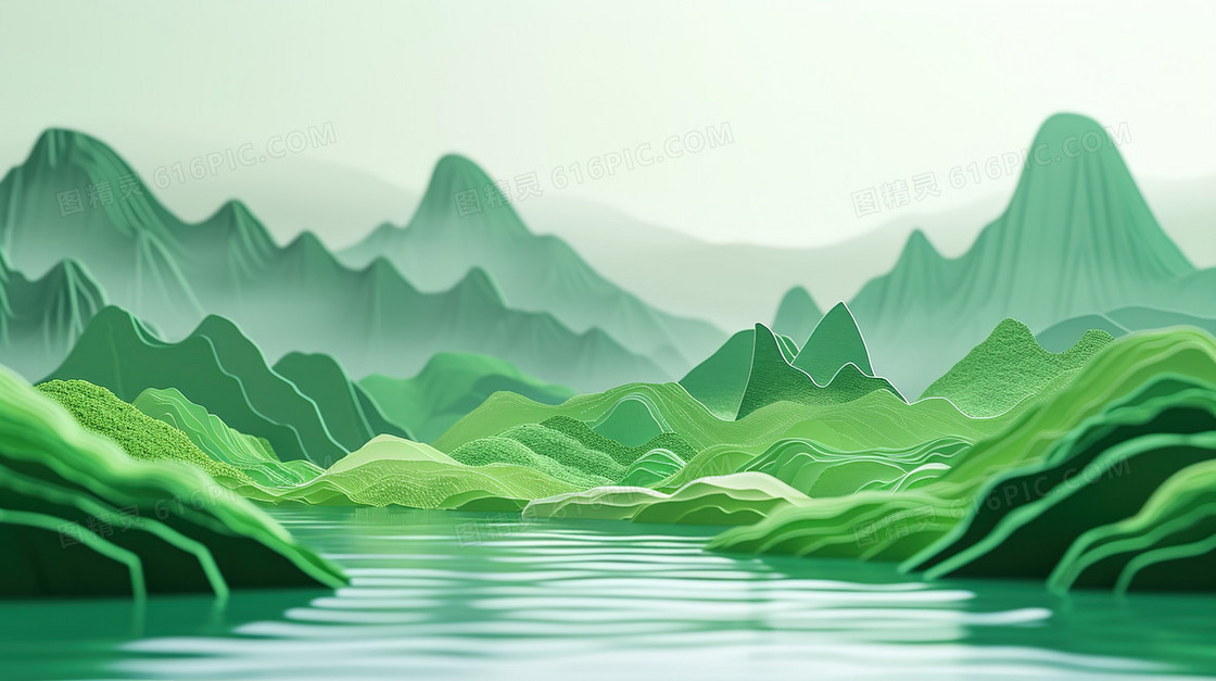 绿色立体模型山水风景图片
