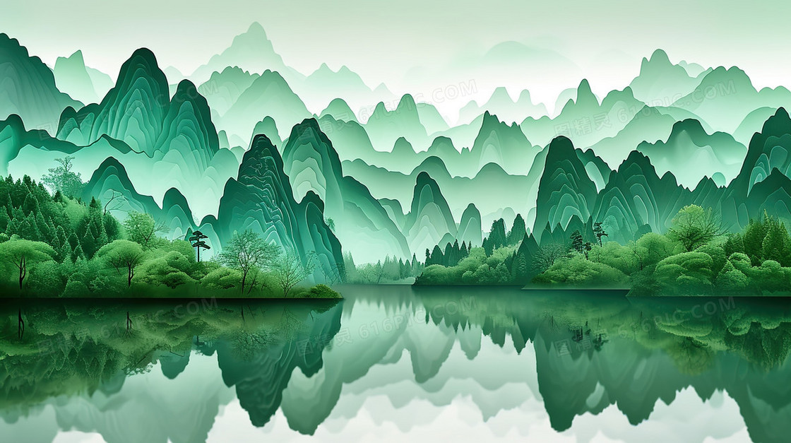绿色立体模型山水风景图片