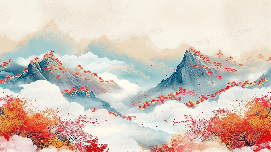 唯美中国风山水风景插画