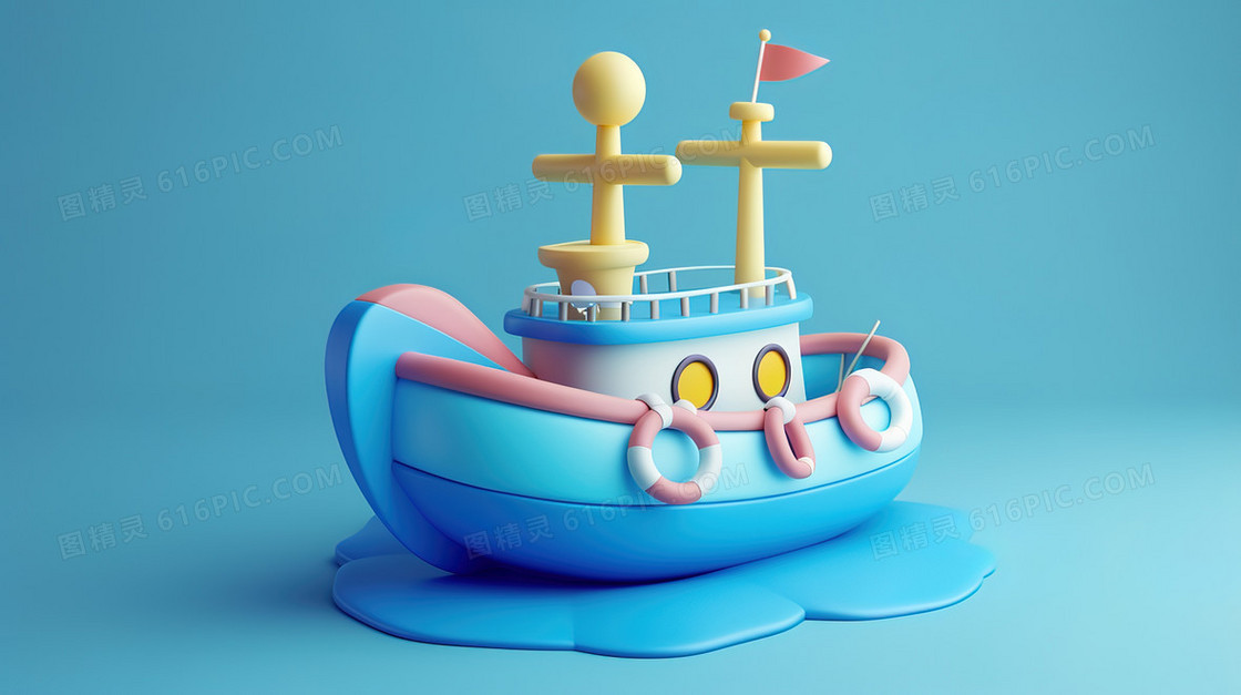 彩色航海日3D立体船图片