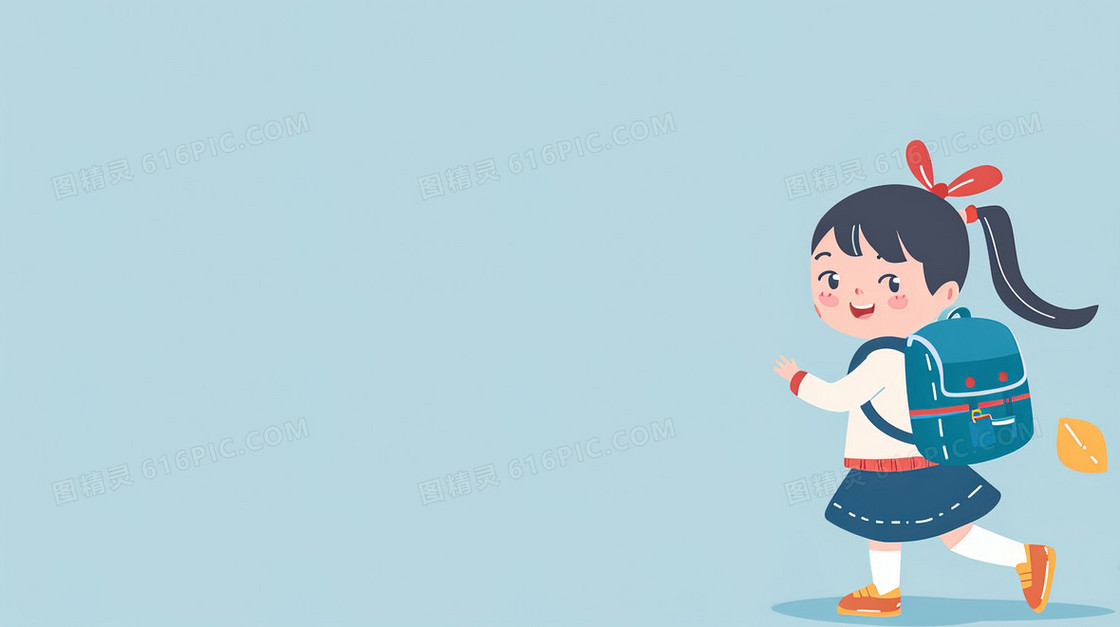 极简风背着书包上学的学生插画