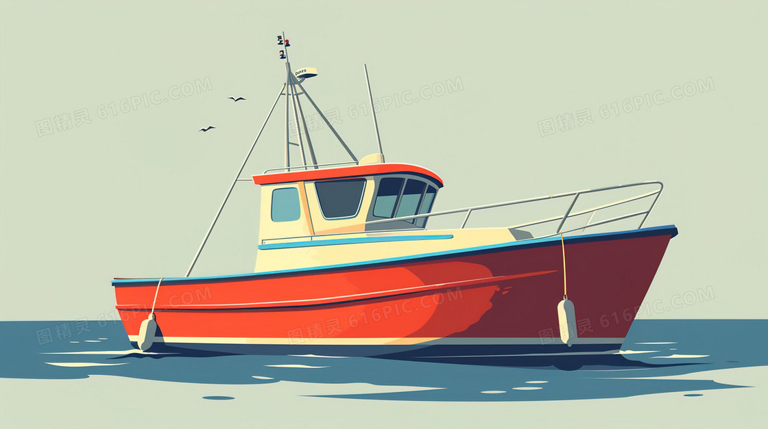 彩色唯美航海日渔船图片