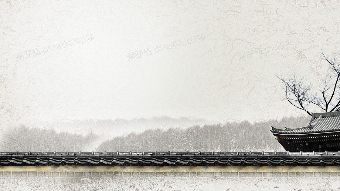 中国风武侠风古代建筑屋顶植物风景素材背景