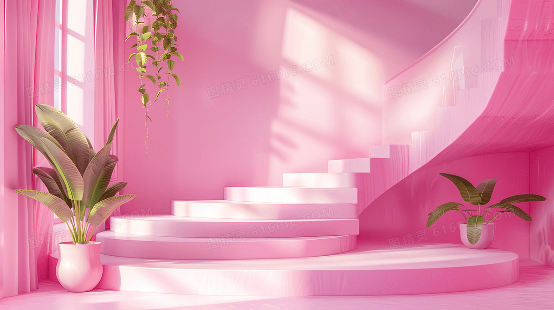 电商3D立体花朵展台背景