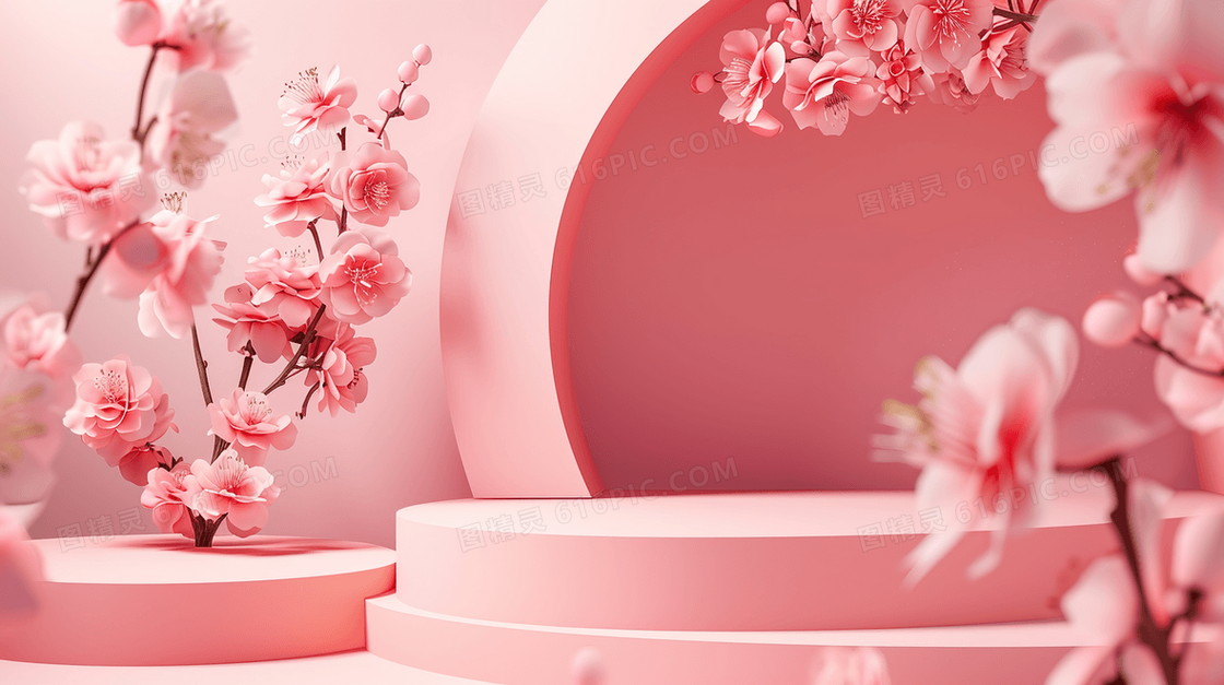 3D小清新立体花朵展台背景