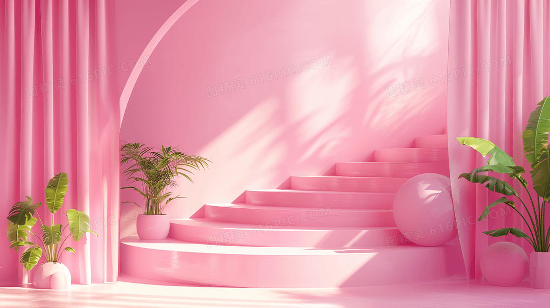 清新3D立体花朵展台背景