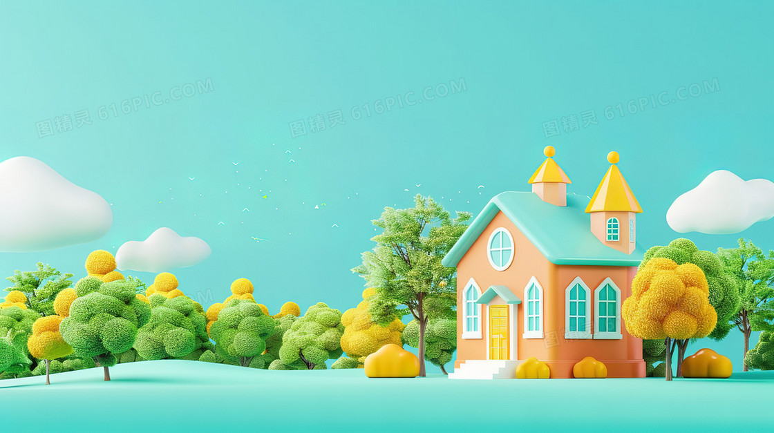 卡通风C4D学校背景