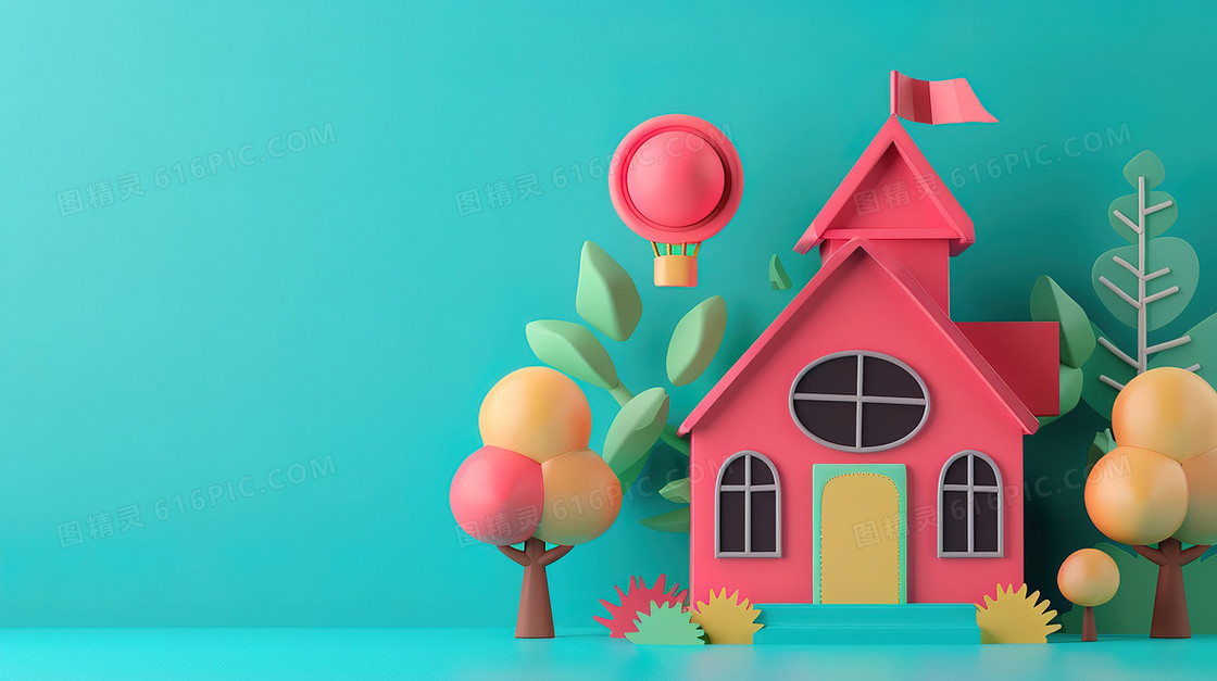 创意卡通C4D校园背景
