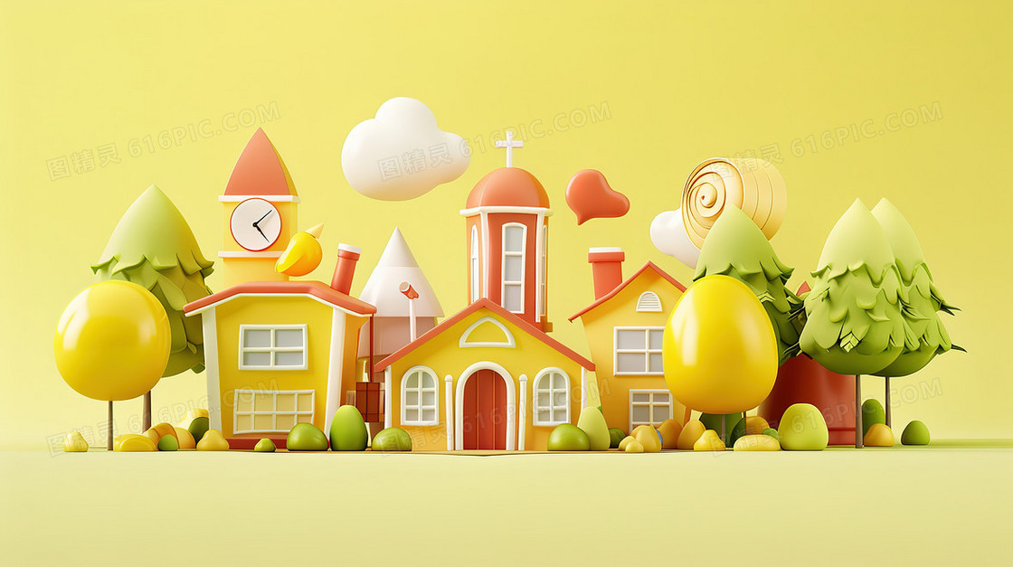卡通风创意C4D校园背景