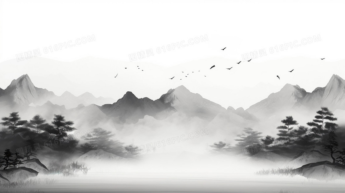 中国风山水水墨国画背景