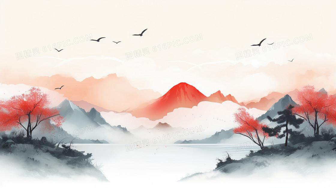 中国风山水水墨国画背景