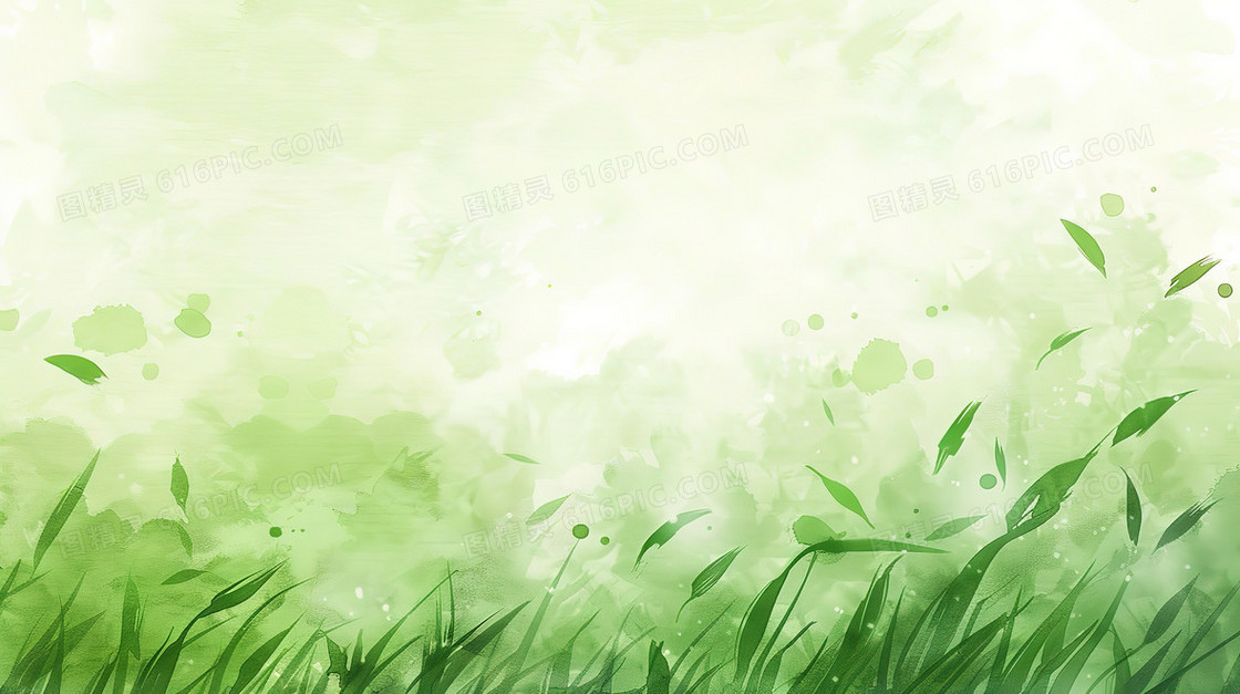 水彩风绿色春天草地背景