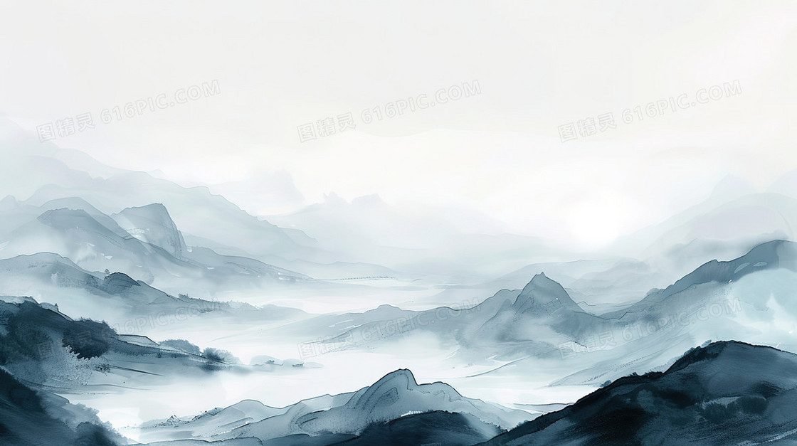 中国水墨画山川背景