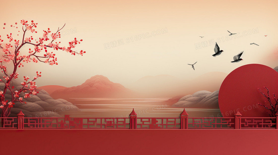 中国风新中式山水背景