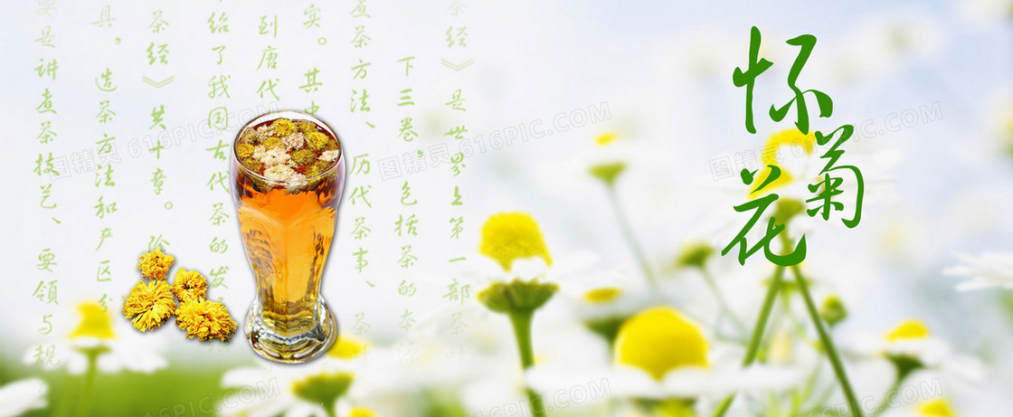 菊花花茶清新背景banner