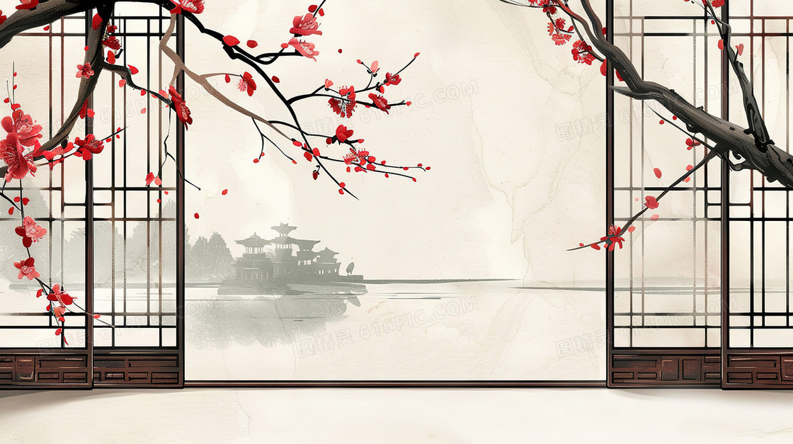 古风建筑中式窗户中国风背景图