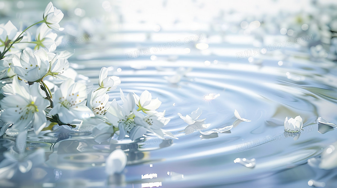 花瓣落在水面上荡起波纹高清唯美背景图