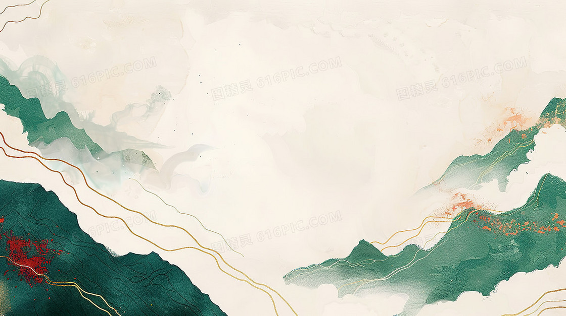 极简风山水画鎏金线条中国风背景图