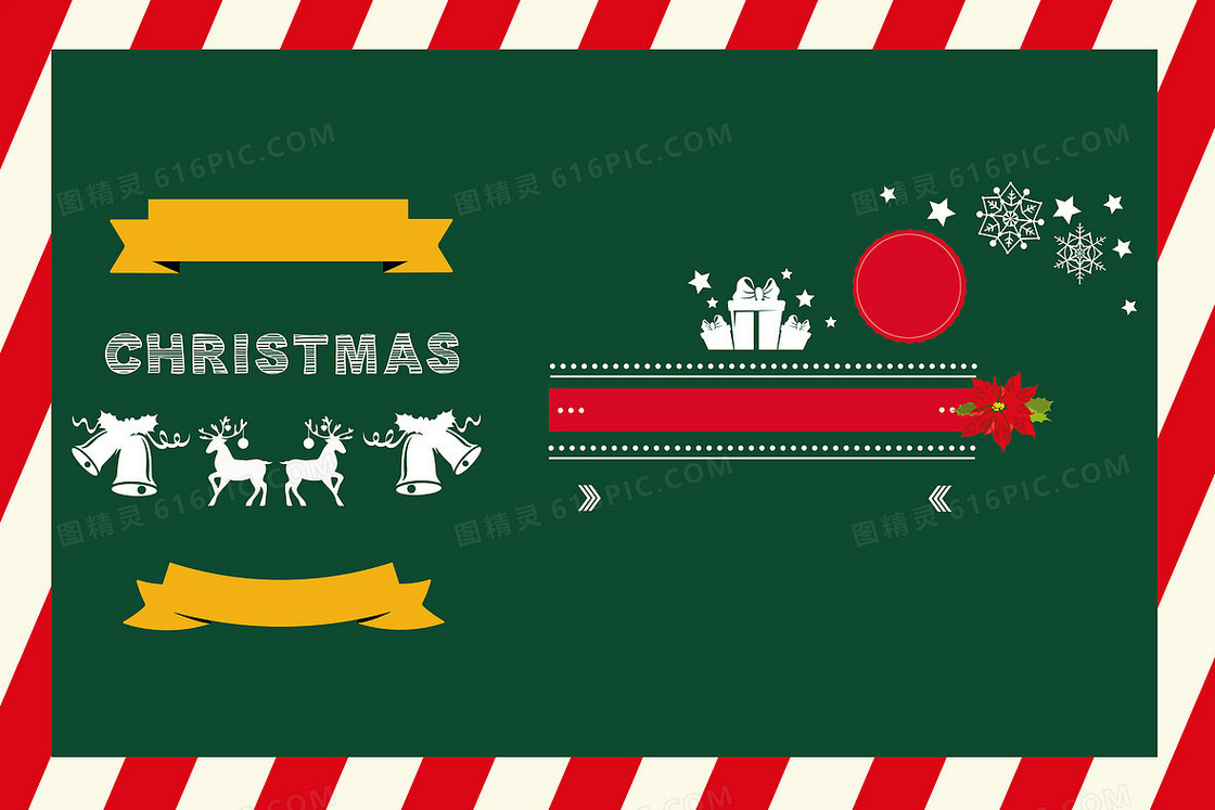 条纹绿底圣诞麋鹿海报背景素材