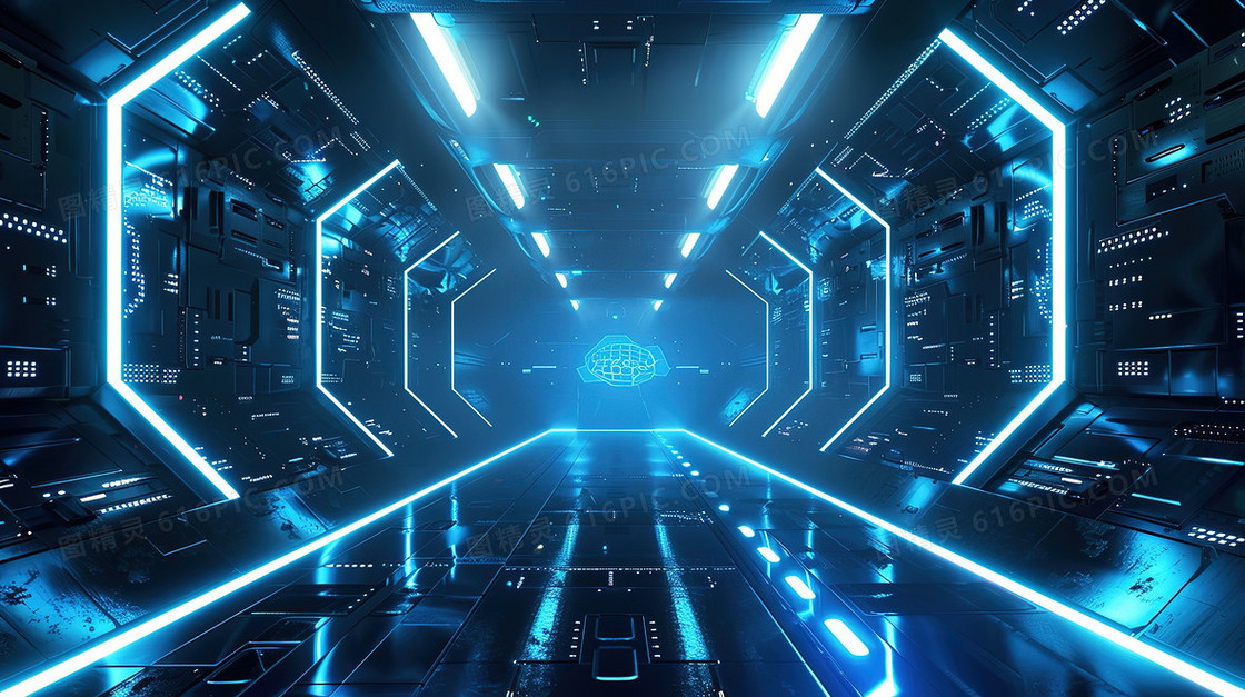 蓝色科技感创意空间站背景