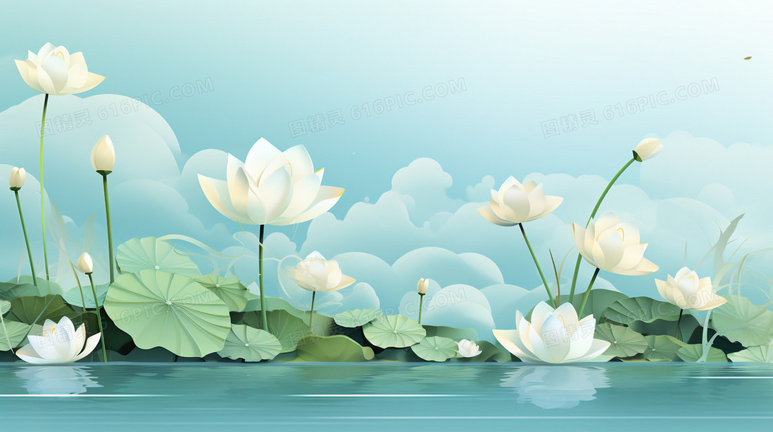 夏季荷花山水中国风节气立夏背景
