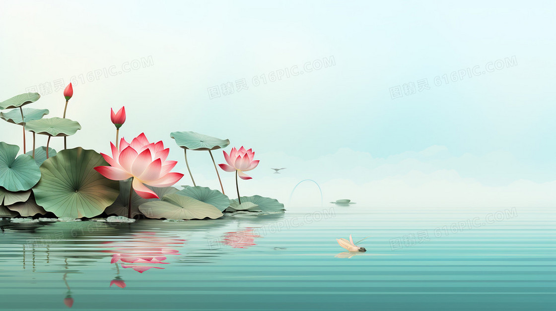 夏季荷花山水中国风节气立夏背景