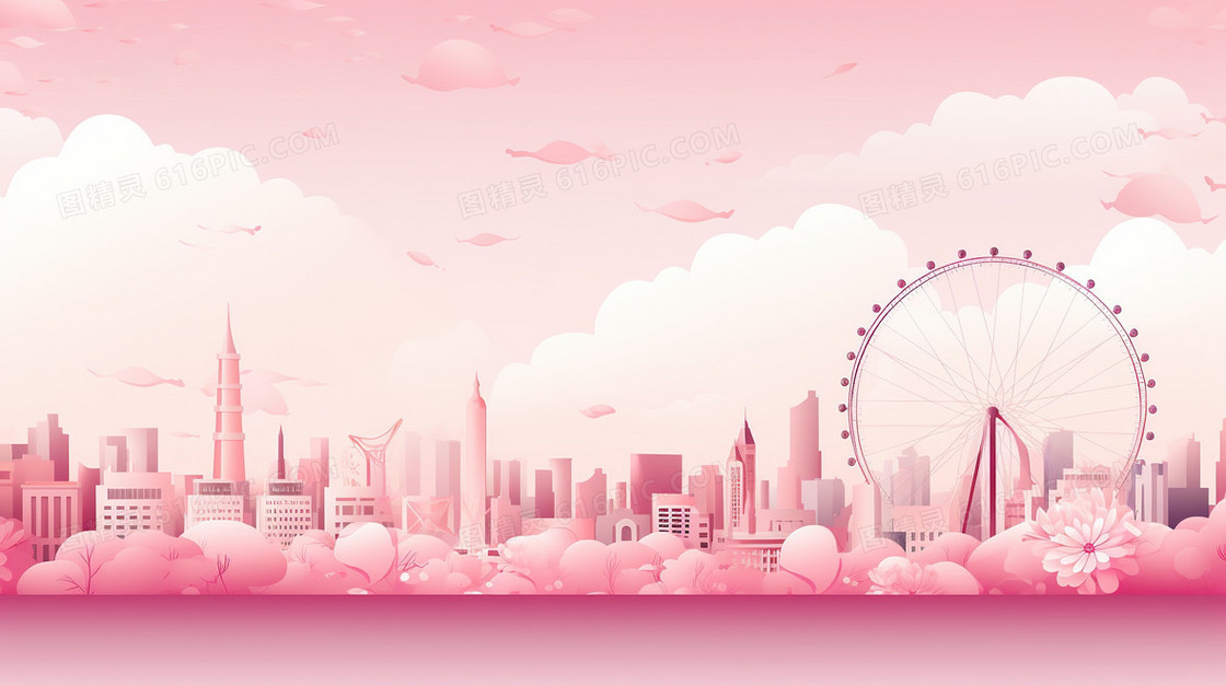 粉色梦幻城市马卡龙背景