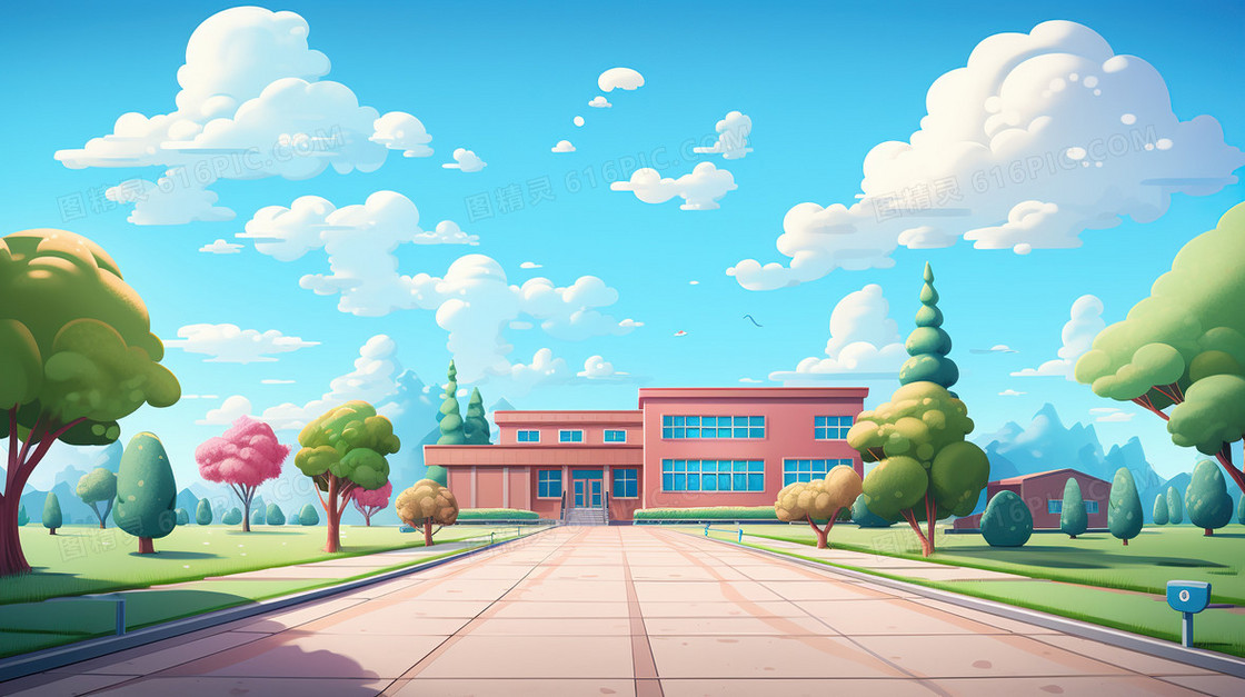 教育学校操场教学楼卡通背景