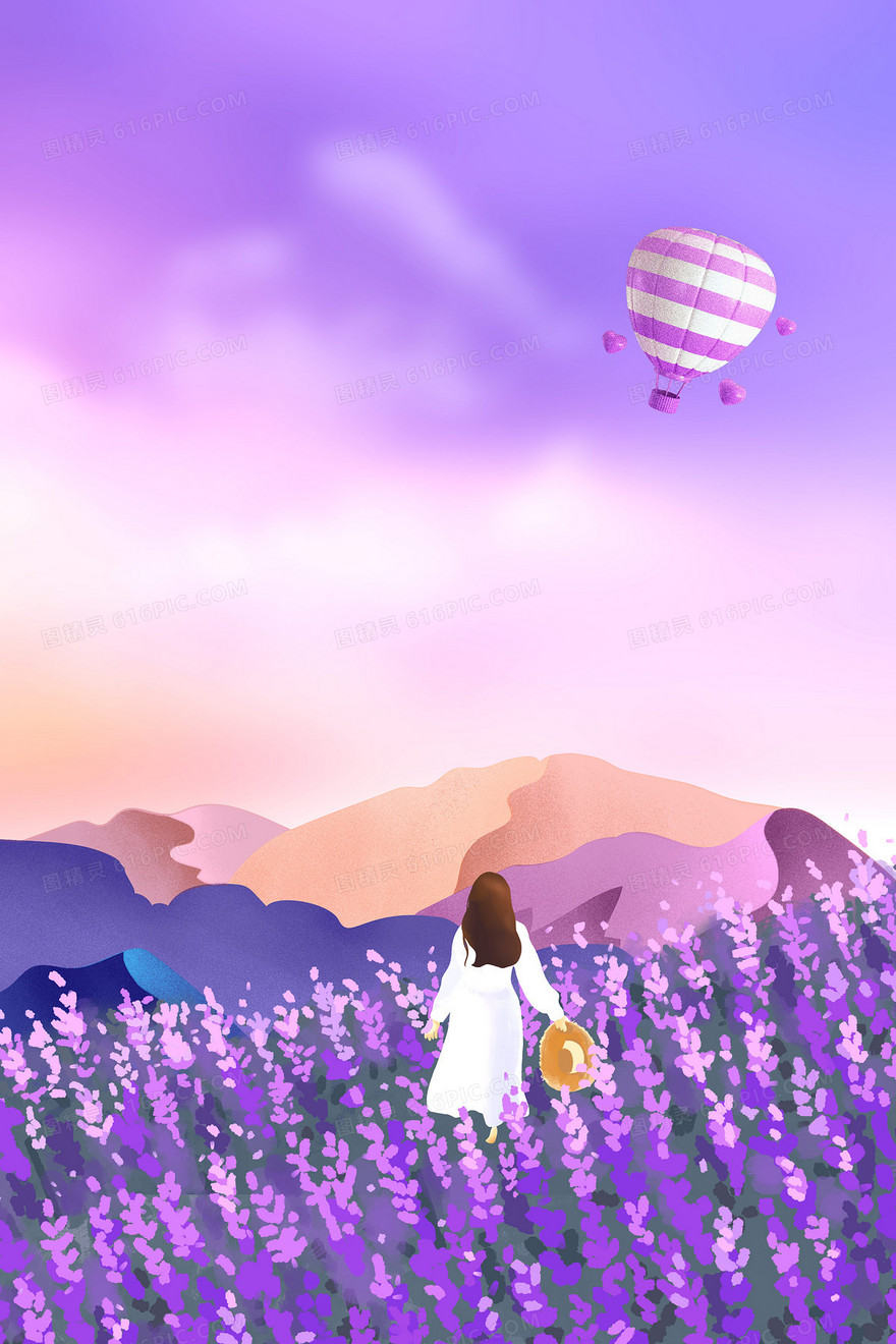 紫色唯美浪漫薰衣草合成背景