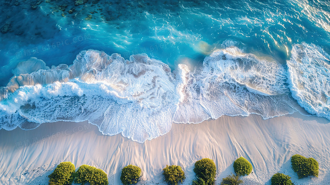 夏季蓝色清凉海浪沙滩风景背景
