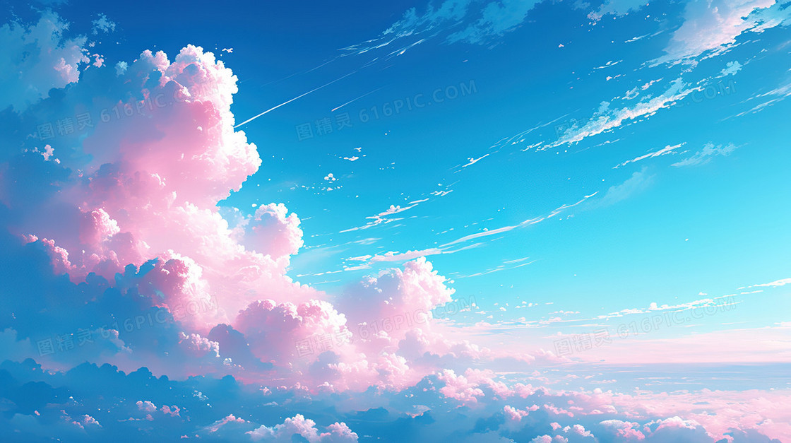 粉色浪漫天空中的云朵背景