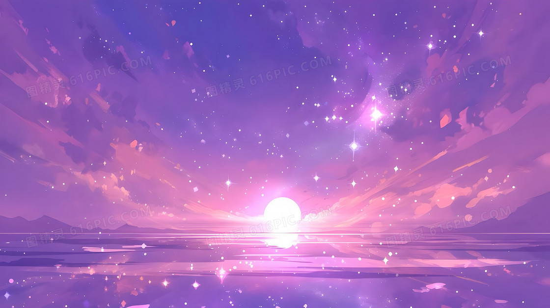 蓝紫色唯美浪漫明月星空背景
