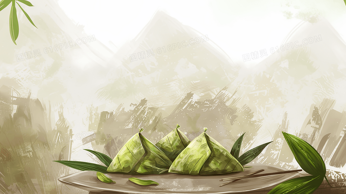 水墨端午粽子背景