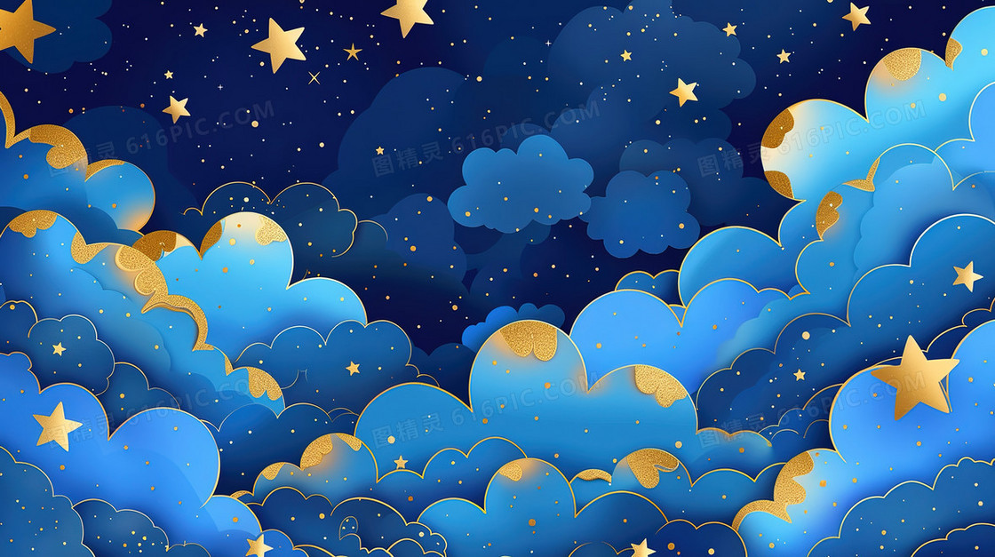 蓝色云朵夜色唯美背景