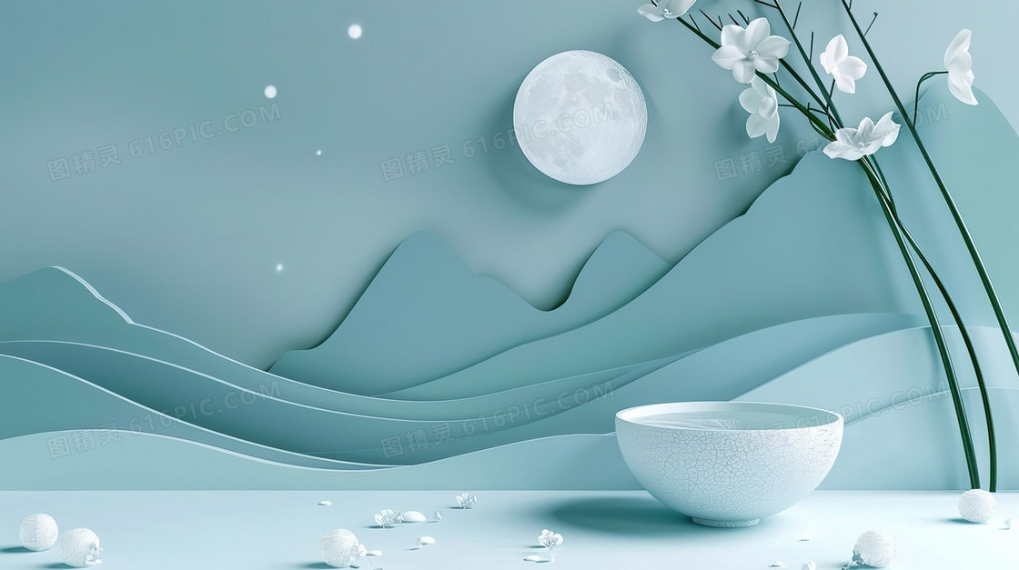 3D剪纸山脉背景