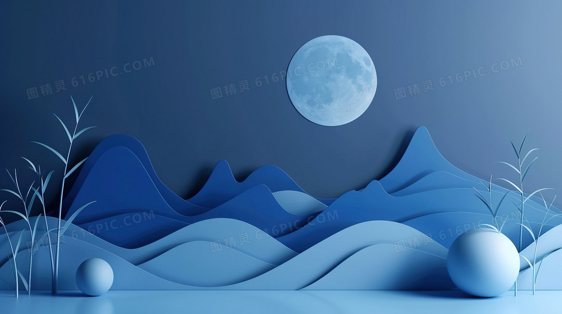 3D剪纸山脉背景