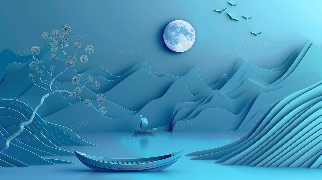 3D剪纸山脉背景