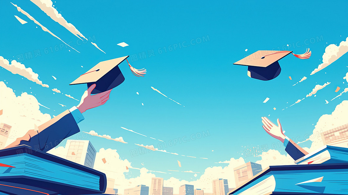 卡通毕业季学士帽背景