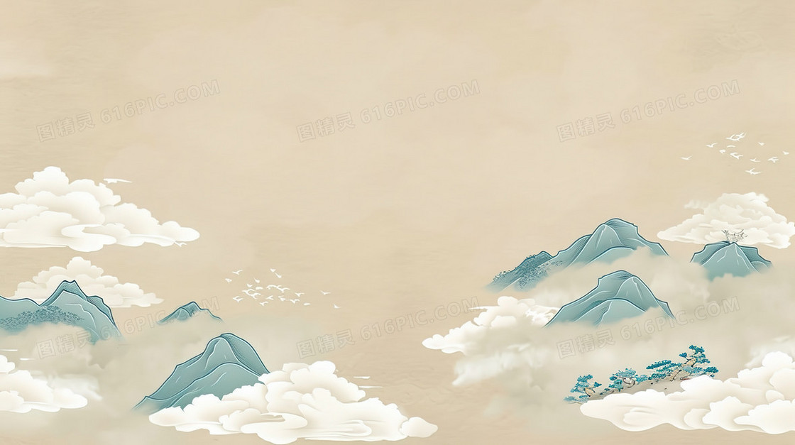 灰色淡雅中国风山峰背景